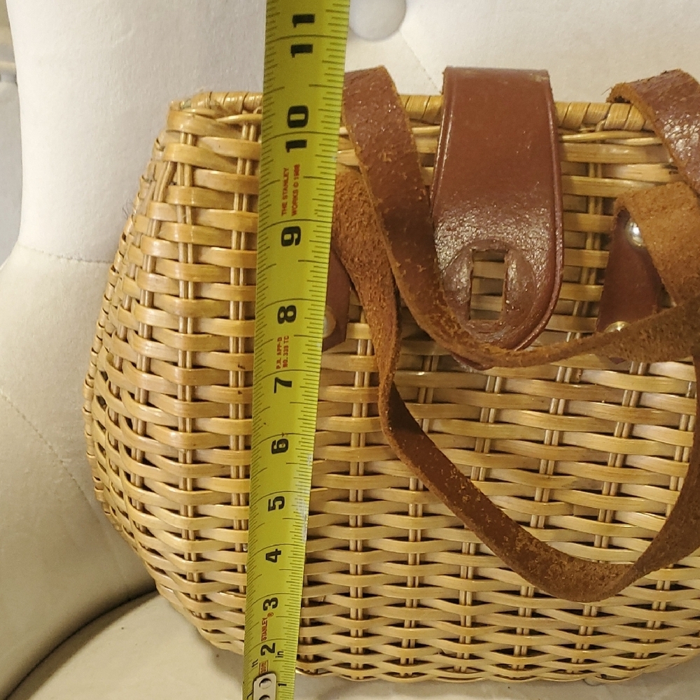 Simon Hand Made Wicker Brown Leather Top Handle Woven Satchel Bag - Picture 7 of 15